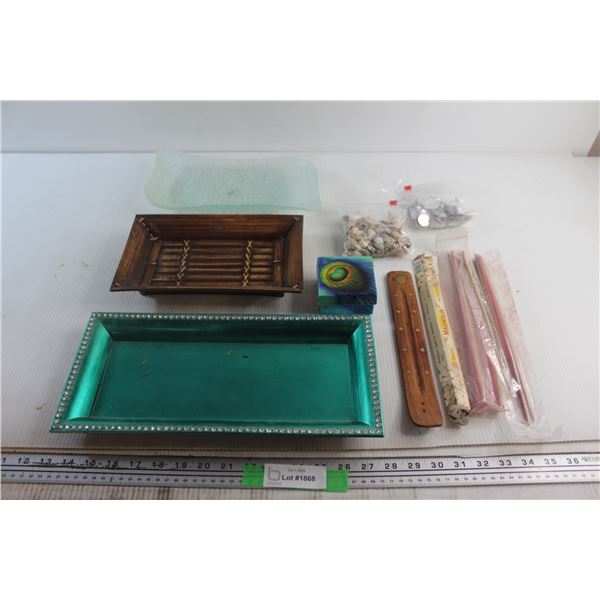 (3) Serving Trays, Aroma Sticks, Sea Shells and Assorted Items