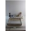Image 1 : Square Vase, High Heel Wine Bottle Holder, (3) Glass Shots and Assorted Items