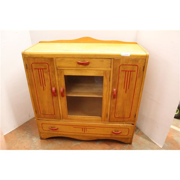 * Antique 1940's-50's Wood Display Hutch w/ Glass Door (2) Wooden Doors & (2) Shelves - 14.5" x 41"W