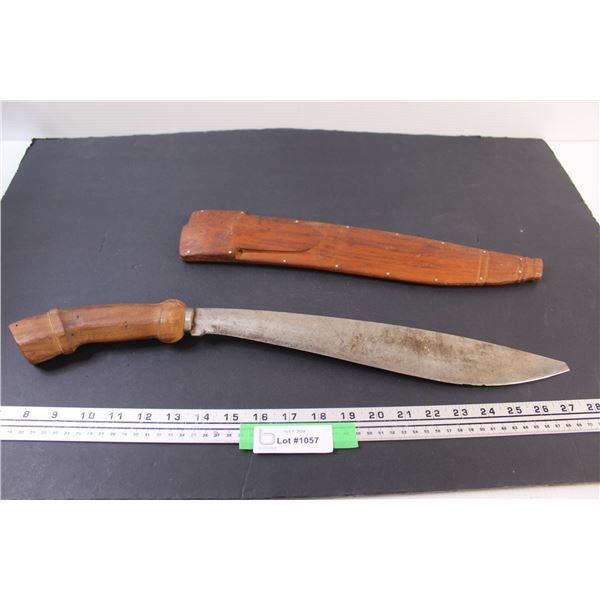 Homemade Machete w/Wood Handle & Sheath - 21" Long