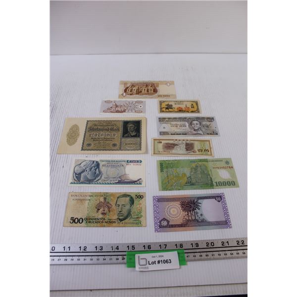 (10) World Money Bills - Various Years & Countries: Brazil, Iraq, Romania, Germany, Egypt, Greece, M