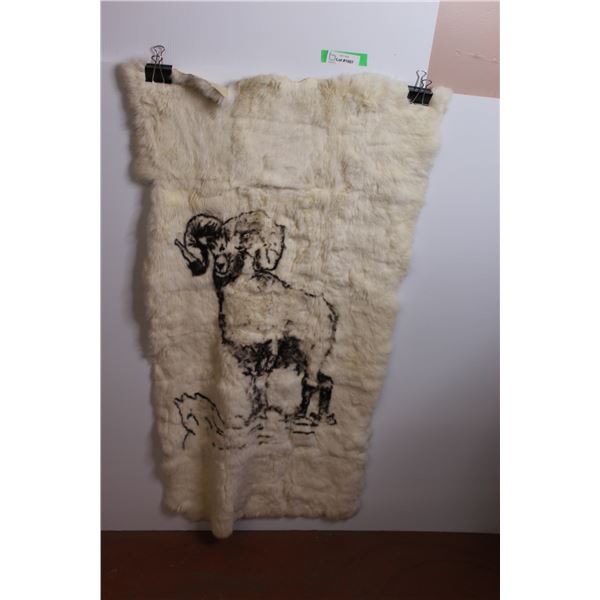 "Mountain Ram Art" on Rabbit Fur Decor - 24" x 46"