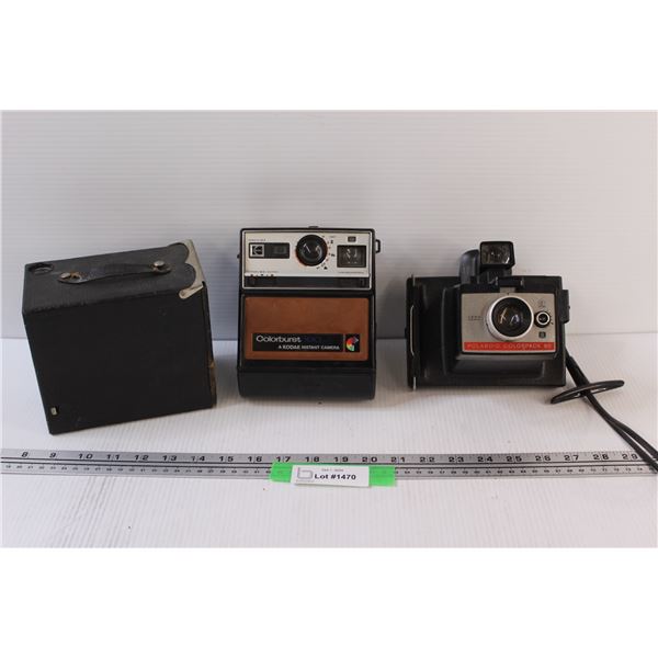 (3) Vintage Cameras: Polaroid, Kodak, & Shadow Box Camera - as is