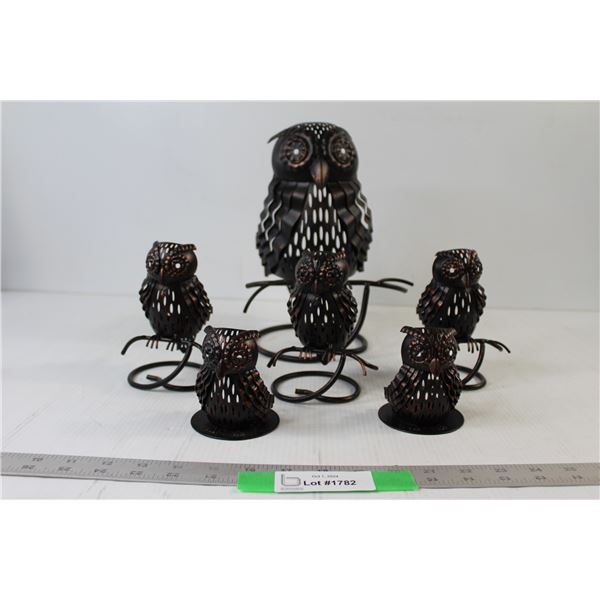 Artisan Owl Candle Holder Set (6) Owls Total