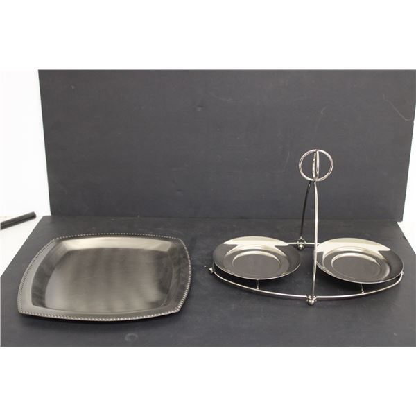 PartyLite Mix and Mingle Double Jar Display Stand, 3-Wick Candle Tray