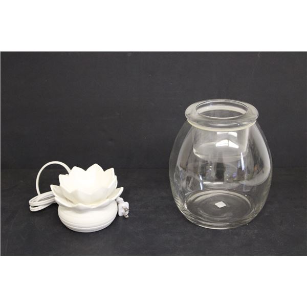 PartyLite Scentglow Lotus Warmer - Tested Powers On, Essential Jar Holder/Candle Holder