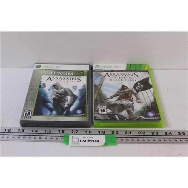 (2) Xbox 360 Video Games: Assassin's Creed Case w/#2 Disc & Black Flag Edition