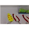 Image 2 : Fishing Lot: Lead Heads & Squid Bodies, (3) Cabela's Spoons (Lucky Strike & Five of Diamonds)