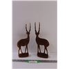 Image 1 : Wood Carved Antelope Pair/Book Ends & Decor - 12" x 4" (One Has Broken Ear)