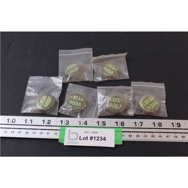 (6) Vintage Cream Soda Bottle Caps