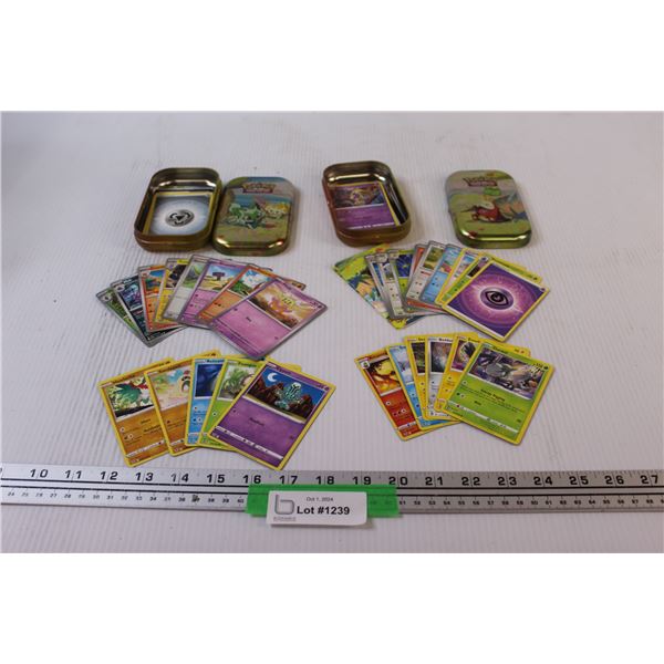 (25+) Pokemon Cards in (2) Metal Collectable Tins - 2022 & 2023 Editions