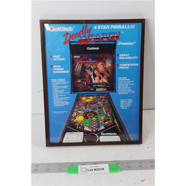 Gottlieb Deadly Weapon Framed Original Pinball Flyer - 8 3/4" x 11 1/2"