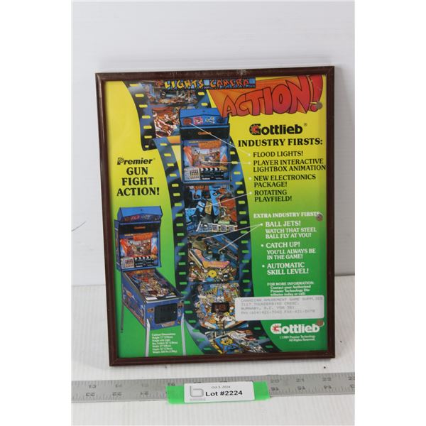 Gottlieb Lights Camera Action Framed Original Pinball Flyer - 8 3/4" x 11 1/2"