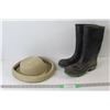 Image 1 : Pair of Rubber Boots About Size 9 With Garden Sun Hat
