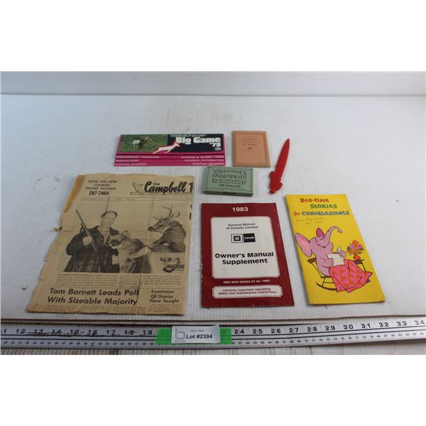 Vintage Booklets - Bed Time Stories, Saskatchewan Big Game and Owners Manual Supplement