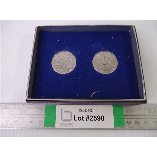 (2) Coins Commemorating Hamilton's 150th Birthday