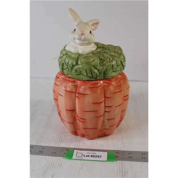 Rabbit In Carrot Ceramic Cookie Jar - Has Been Repaired