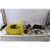 Image 1 : Assorted Outlets/Switches/Other Hardware, Glass Planter, Yellow Crate