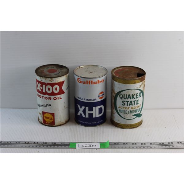 Gulflube Motor Oil Can and (2) Motor Oil Tins
