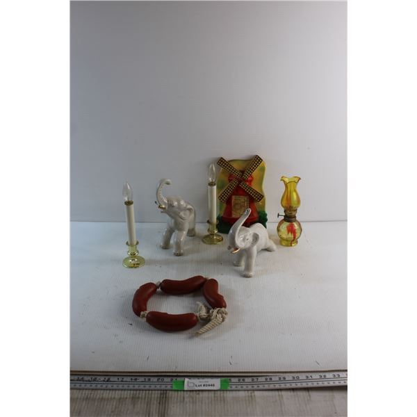 Dog Chew, Elephant Decorations, Electric Candles and Assorted Items