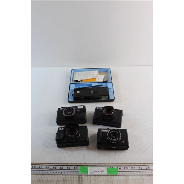 (4) Vintage Cameras and Flashlight - Hanimex, Lavec & Sooter 35, As Is