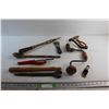 Image 1 : Wooden Hammer/Axe Handle, Vintage Hand Drill, Vintage Yankee Screwdriver and Assorted Tools