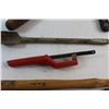 Image 7 : Wooden Hammer/Axe Handle, Vintage Hand Drill, Vintage Yankee Screwdriver and Assorted Tools