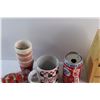 Image 7 : Wooden Knife Holder, Coca Cola Mug, Tin Chests, Collectible Coins and Assorted Items