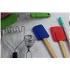 Image 9 : Ceramic Pitcher, Spatulas, Whisk, Knives and Assorted Kitchen Supplies