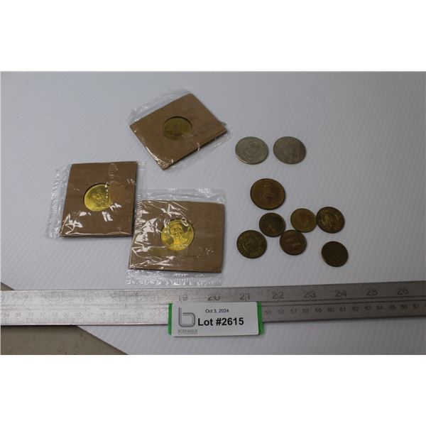 (3) Coca-Cola Olympic Coins (2002) - Canada Confederation Coin (1867-1967) - (6) Game Tokens From Fl
