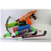 Image 1 : Foam Waster Pumps -(2) Nerf Launchers (no projectiles) - (2) Plastic Hockey Sticks