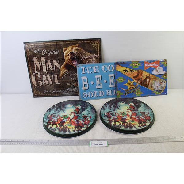 (2) Christmas Themed Stove Element Covers - (3) Tin Signs Man Cave - Budweiser - Ice Cold Beer