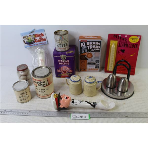 Can of Wild Moose Krap & Holy Sheep Shit - Pop-up Dickie - IQ Brain Train Game - (2) Sets Of Salt & 