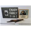Image 1 : Enjoy Family Time 4" x 6" Photo Frame - Relax w/ Wall Hanger Saying on Wood - Face Carved on Branch