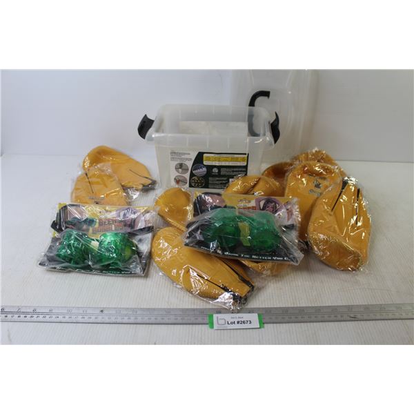 Plastic container - (10) Wells Banana Beer Cozies - (2) Pair of Beer Goggles