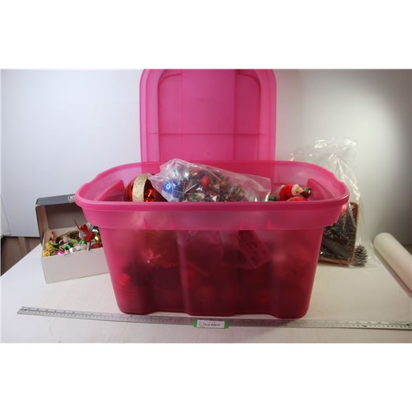 Tote w/Lid - Assorted Christmas Decor - Tree Topper - Ornaments