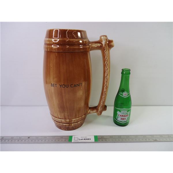Large Vintage Ceramic Beer Stein "Bet You Can't" and Small Canada Dry Glass Bottle
