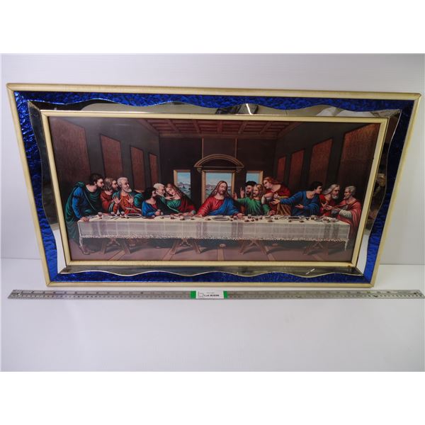 The Last Supper in Blue/Mirror Frame- 32"x18"