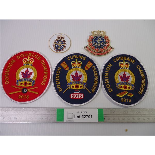 (3) Legion Curling Patches and (2) Medallions