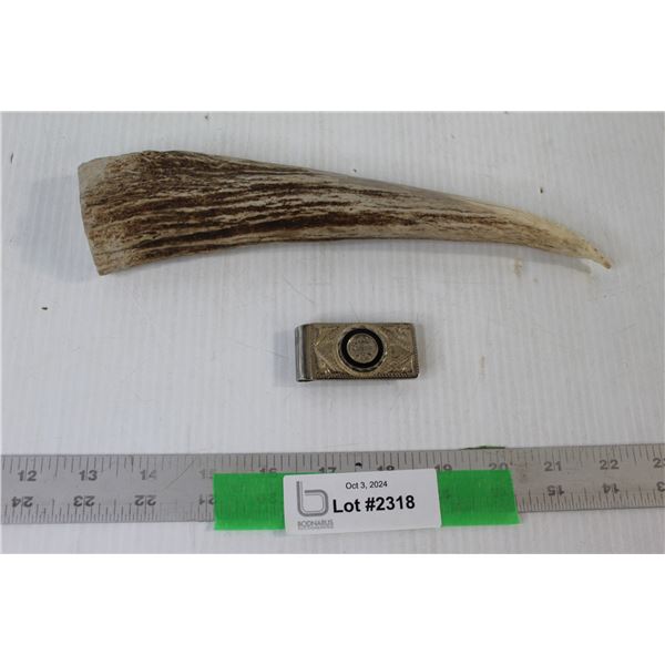 Mexican Silver Money Clip, Antler/Horn
