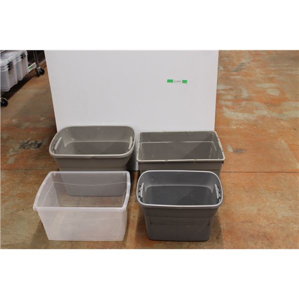*(4) Plastic Totes No Lids - Various Size