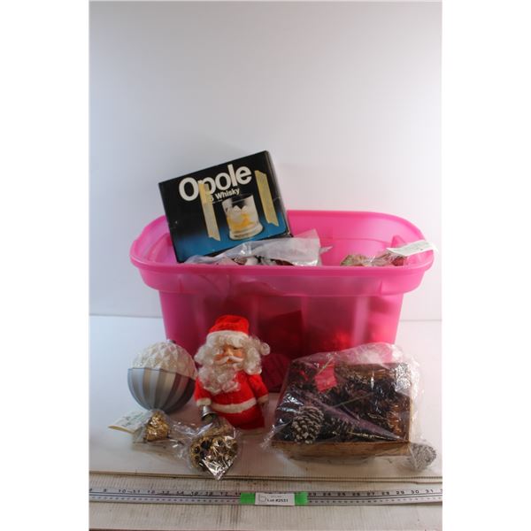 * Plastic Tote and Assorted Christmas Ornaments