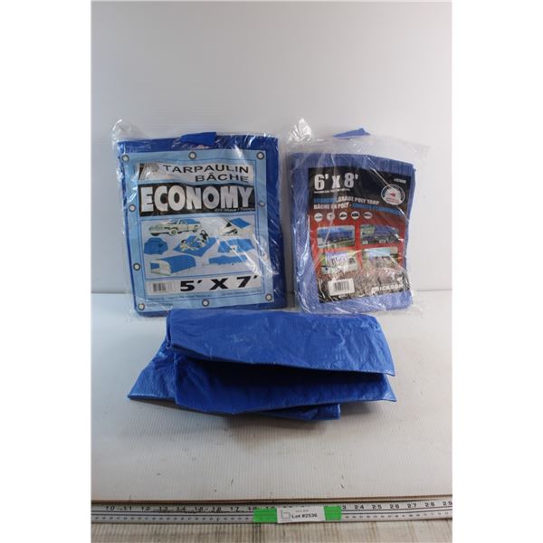 (3) Various Size Poly Tarps - 5' x 7'. 6' x 8' and 8' x 10' - New
