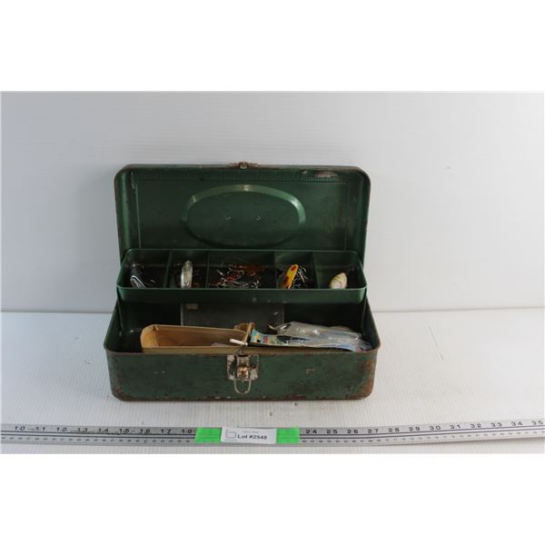 Vintage Metal Fishing Box with Accessories