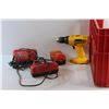 Image 2 : (2) Milwaukee Chargers, DeWalt Cordless Drill, 18V Drill Battery and Crate - As Is