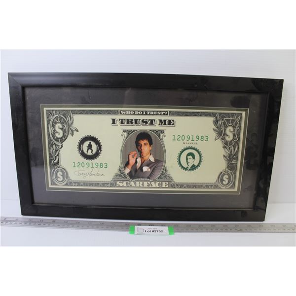 Scarface Money Poster - (framed behind glass - 16' x 7" - frame 20 1/2" x 11 1/2")
