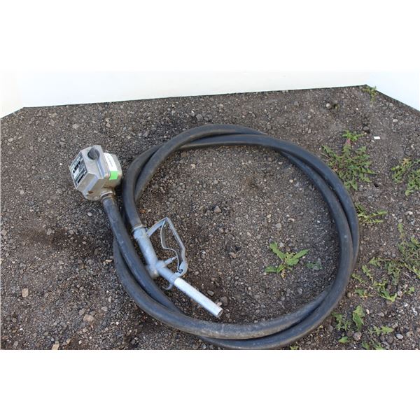 ** GPI FM-200 Fuel Meter & Fuel Hose & Nozzle, (Meter Missing Glass- as is