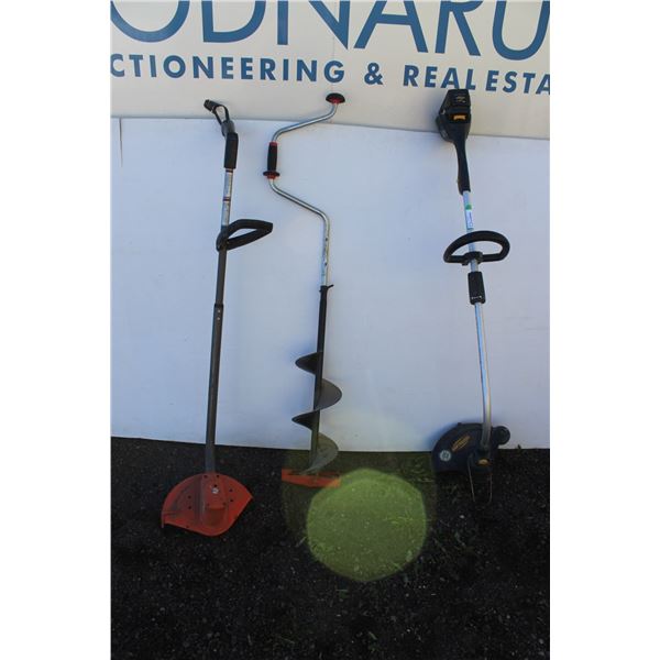 ** Hand Cranking Ice Fishing Auger, Yardworks Battery Operated Whipper Snipper (Works, No Charger), 