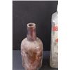 Image 2 : (2) Vintage Glass Bottles (Green & Brown) & Beefeater Gin Bottle