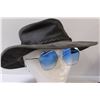 Image 2 : Soft Leather Hat (Size XXL) & Blue Sunglasses, Leather Satchel & Holster